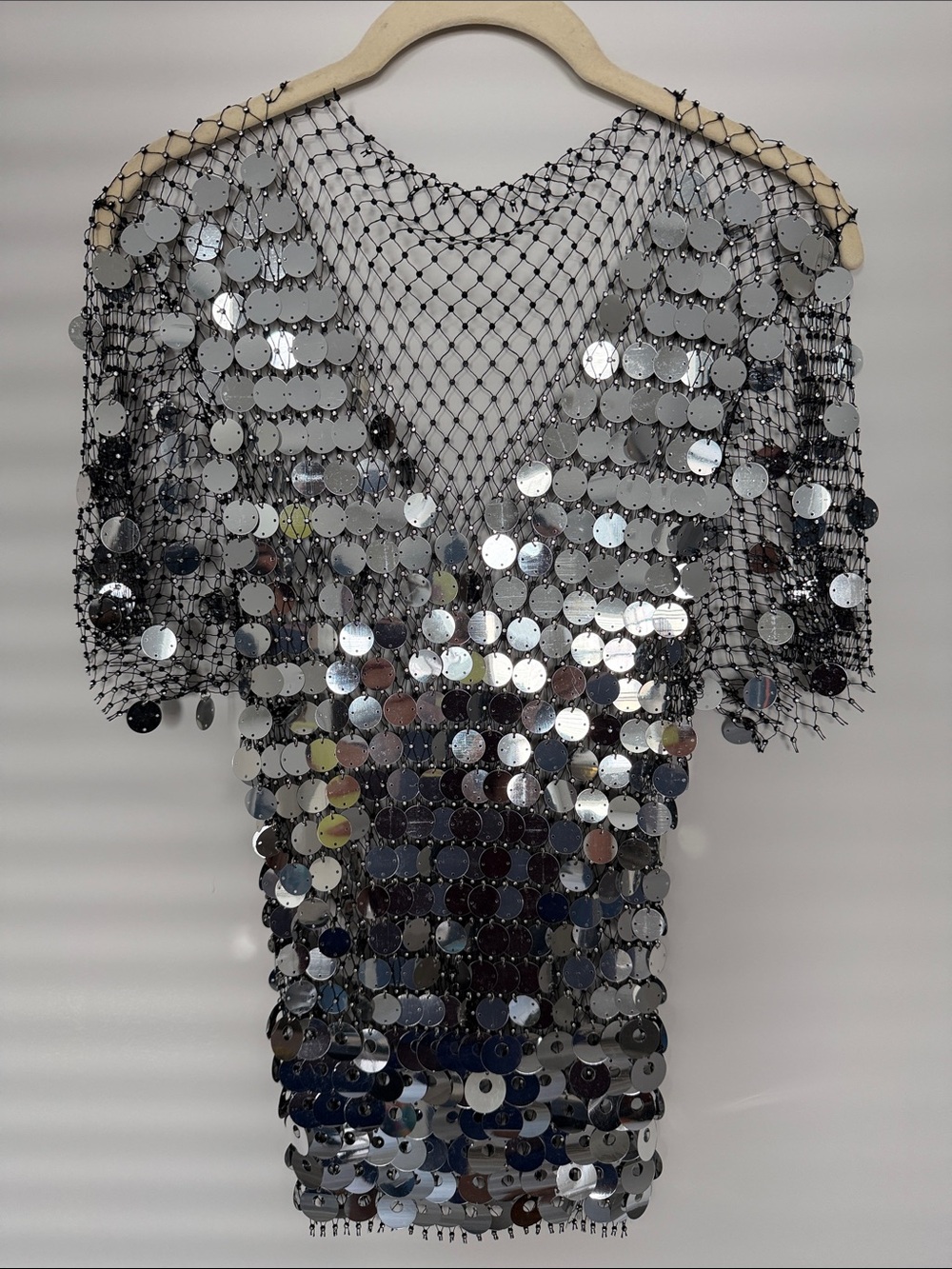 Silver Sequin Mesh Short Sleeve Top - Unisex Party Shirt